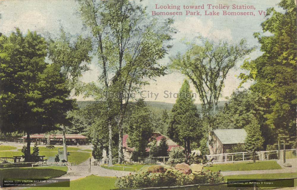 Postcard: Looking toward Trolley Station, Bomoseen Park, Lake Bomoseen, Vermont